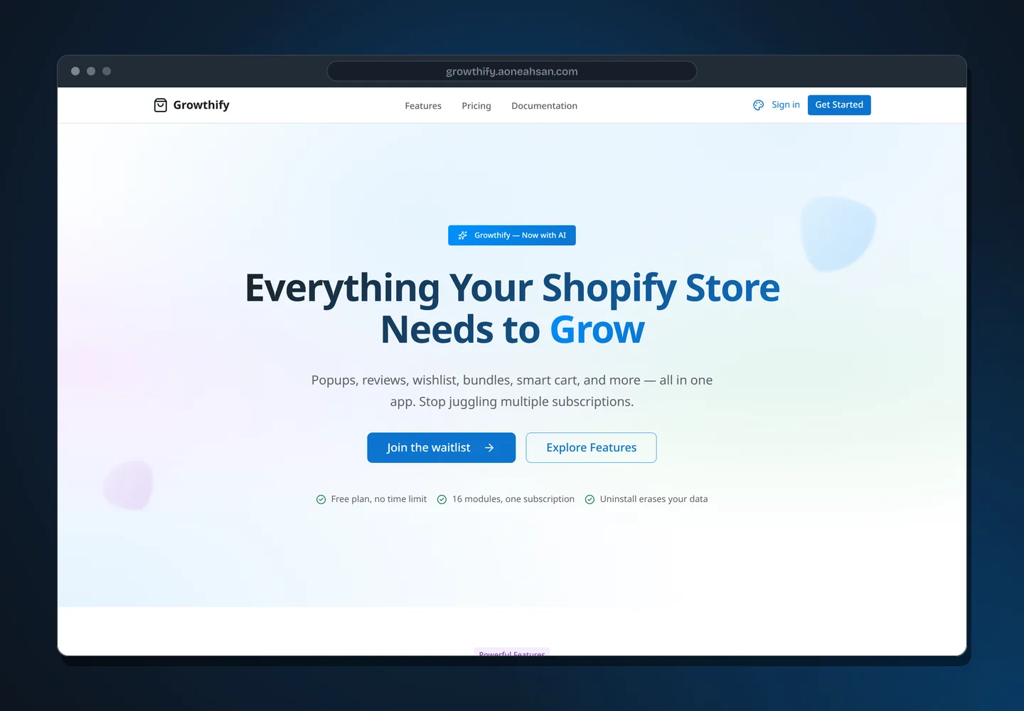 Growthify (All-in-One Shopify Suite), as it appeared when captured