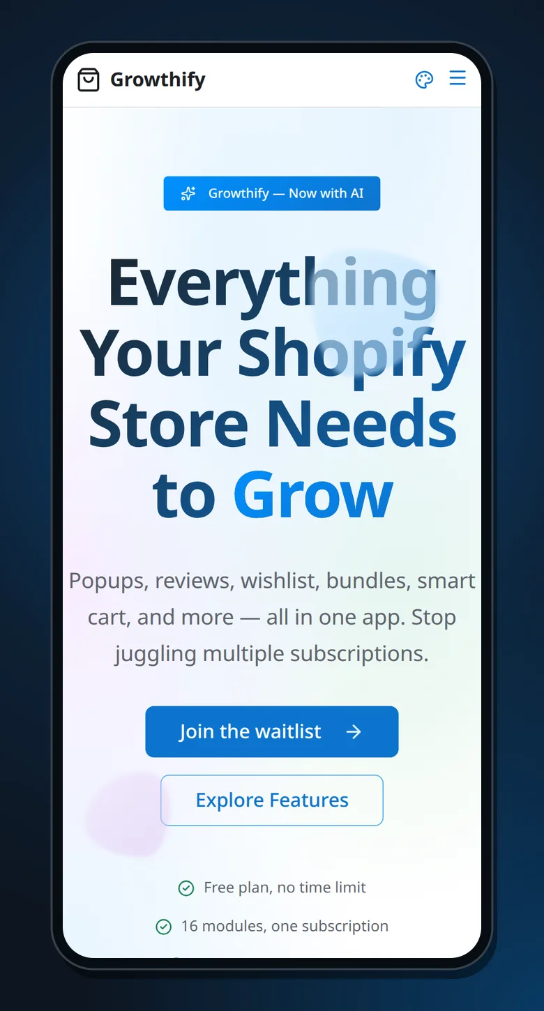 Growthify (All-in-One Shopify Suite), as it appeared when captured