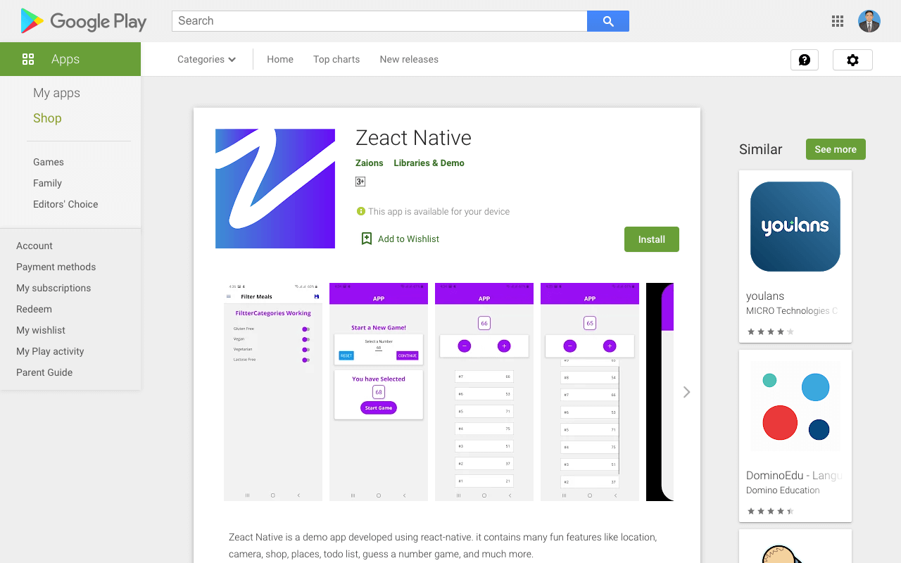 Zeact Native Android App - Native App - React Native - Play Store - aoneahsan- Ahsan Mahmood Freelancer